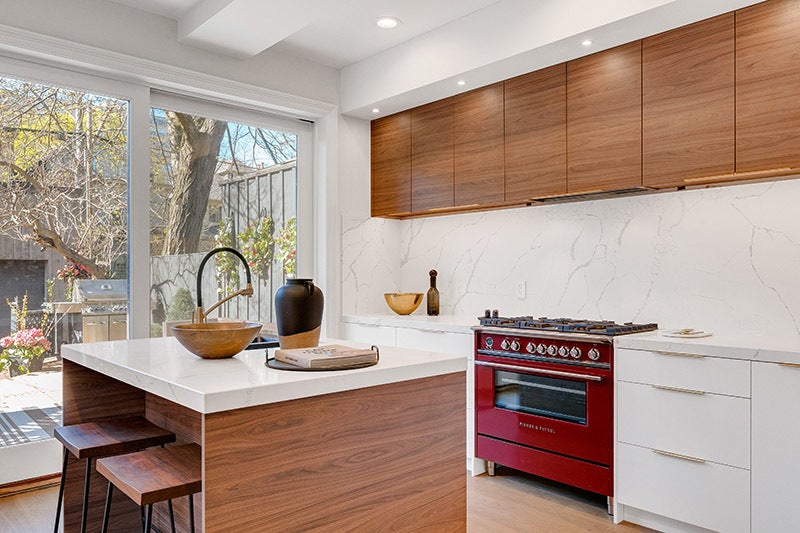 Open concept kitchen with quartz countertops