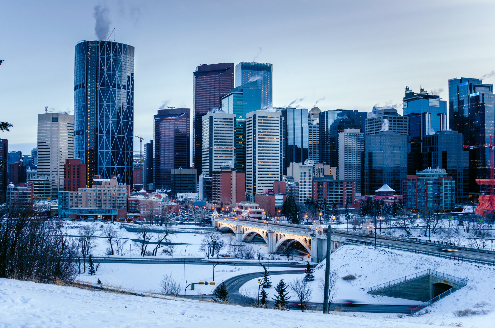 Highrises in Downtown Calgary during the winter time