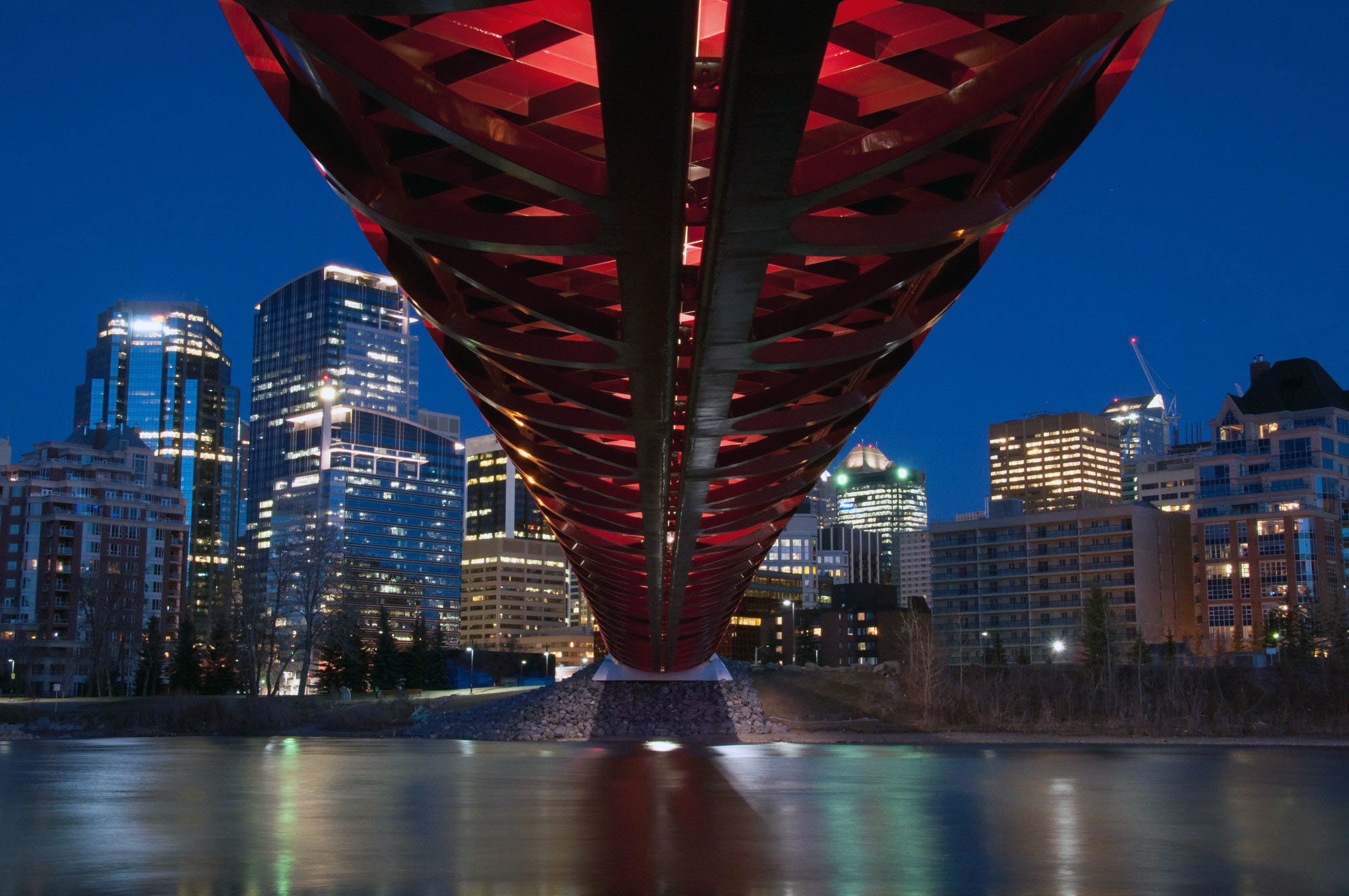 The Calgary Peace Bridge at night